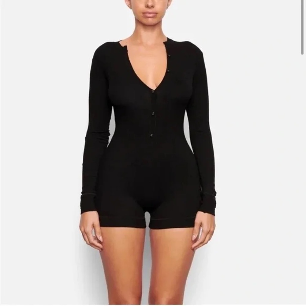 SKIMS Soft Lounge button up Henley onesie romper